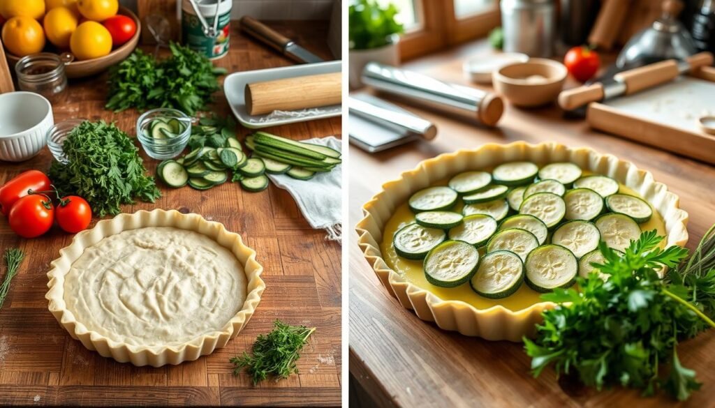 Montage tarte courgettes étape par étape