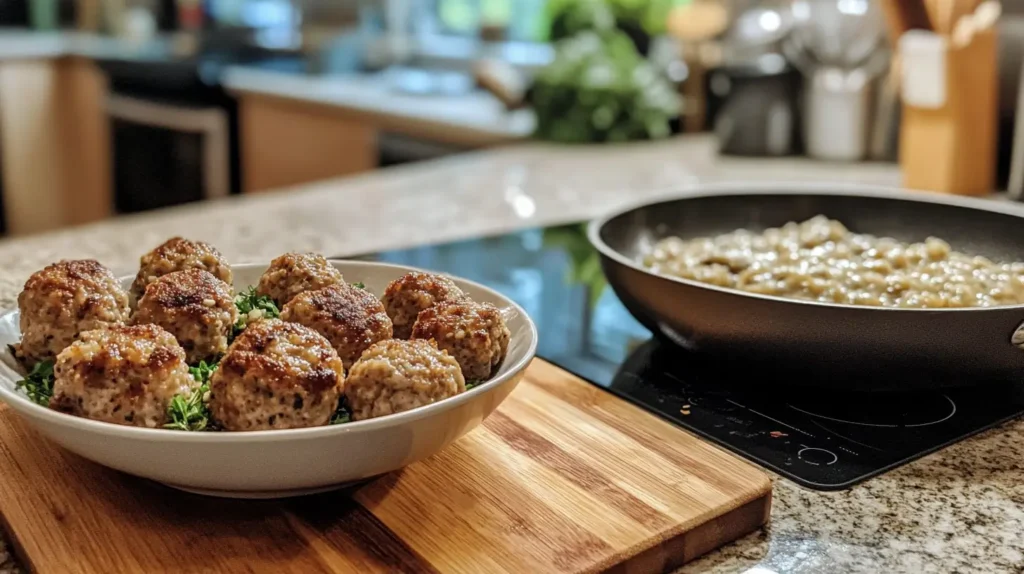 Étapes de préparation des boulettes de viande avec leurs ingrédients.