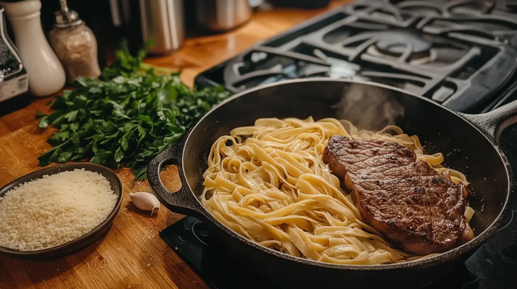 Pâtes Alfredo au Steak Crémeux  

