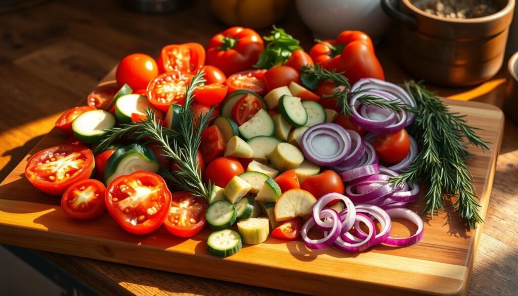 Découpe des légumes méditerranéens