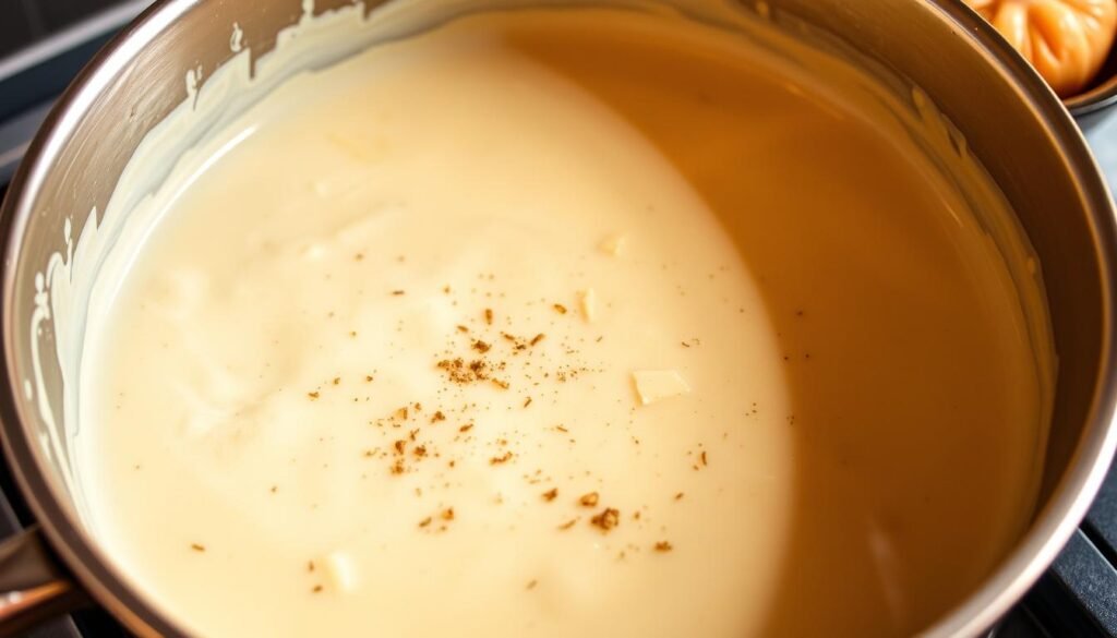Préparation de sauce crémeuse pour coquilles farcies