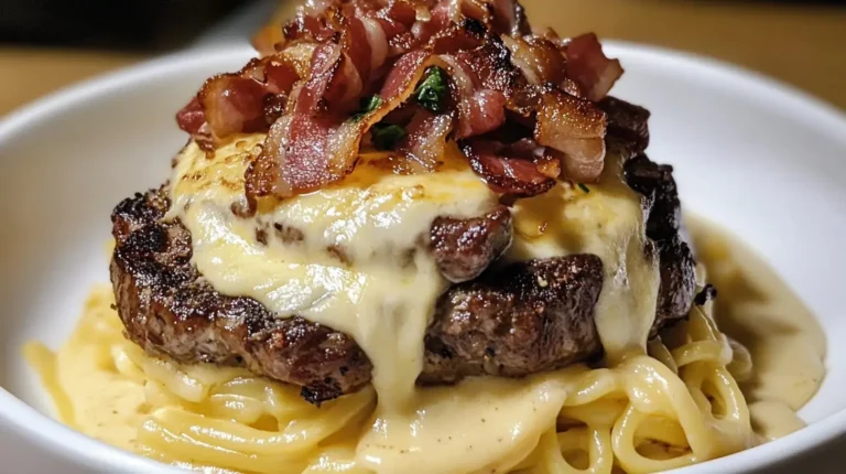 Pâtes Alfredo Burger au Bacon