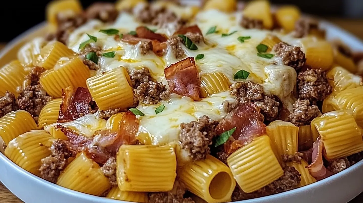 Pâtes au Bœuf, Bacon et Fromage