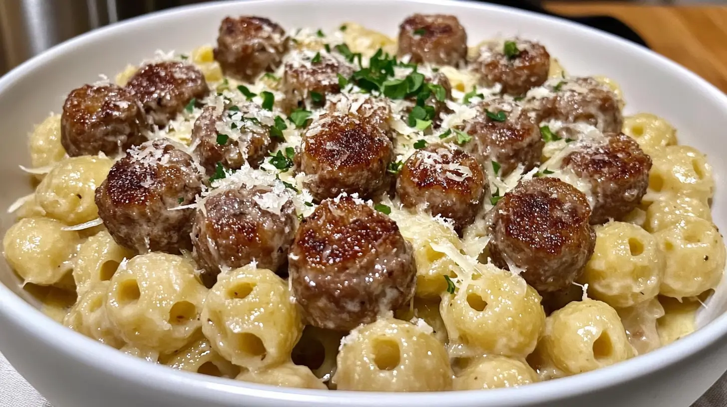 Pâtes au fromage avec boulettes de viande