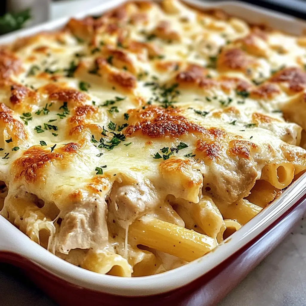 Gratin de Pâtes au Poulet, Ail et Parmesan