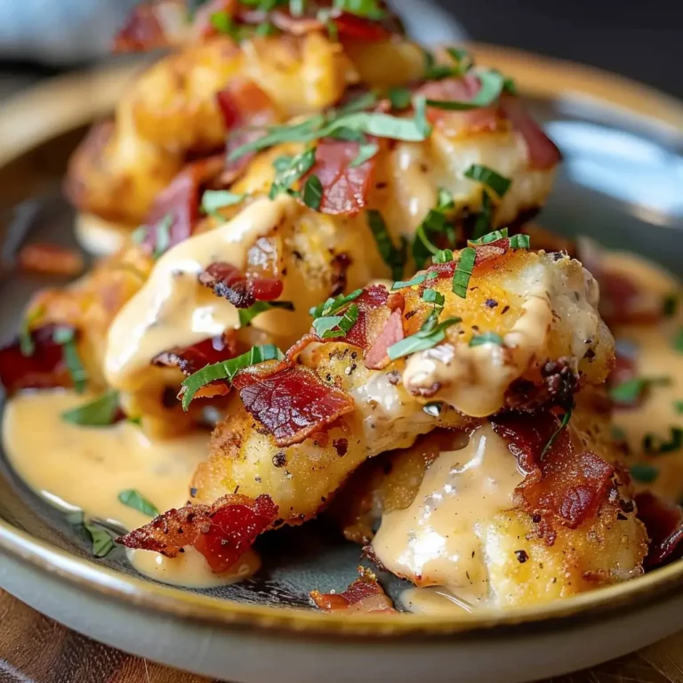 Filets de Poulet au Fromage et au Bacon servis avec fromage fondu et bacon croustillant sur une assiette rustique